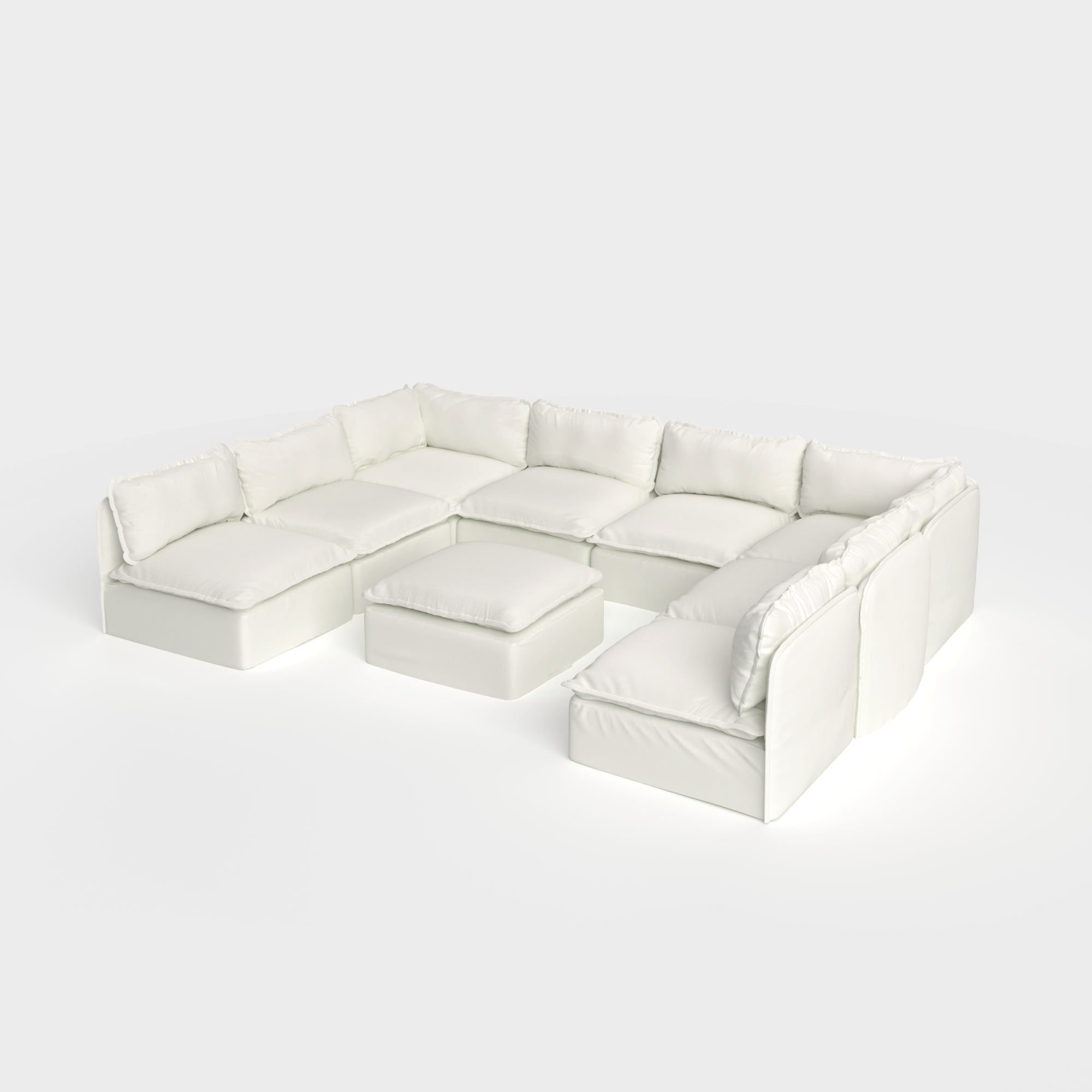 Modular Outdoor Washable 8-Seater Open-Ends U-Sectional + Ottoman | Classic Canvas in Cloud