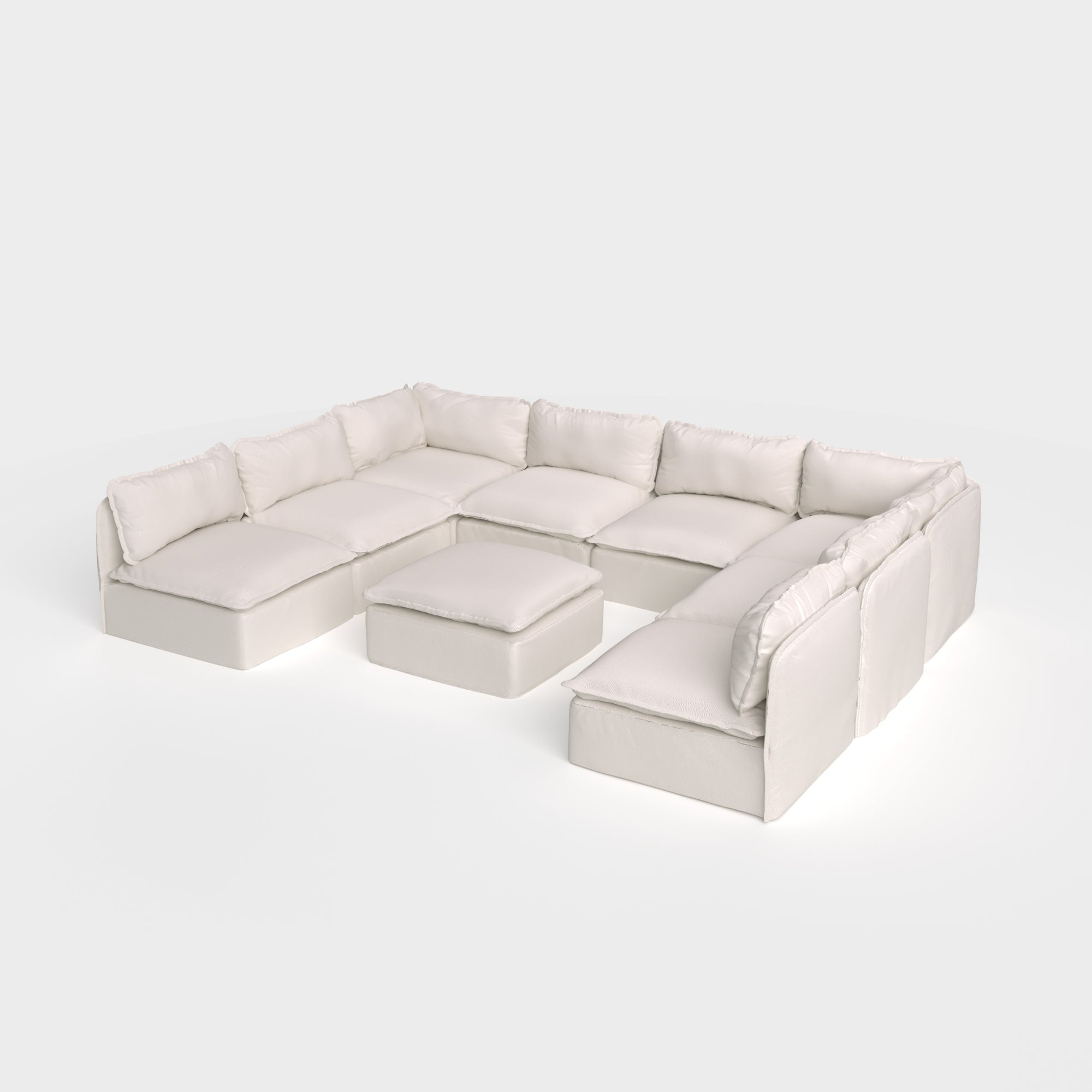 Modular Outdoor Washable 8-Seater Open-Ends U-Sectional + Ottoman | Nano Slubweave in Chai
