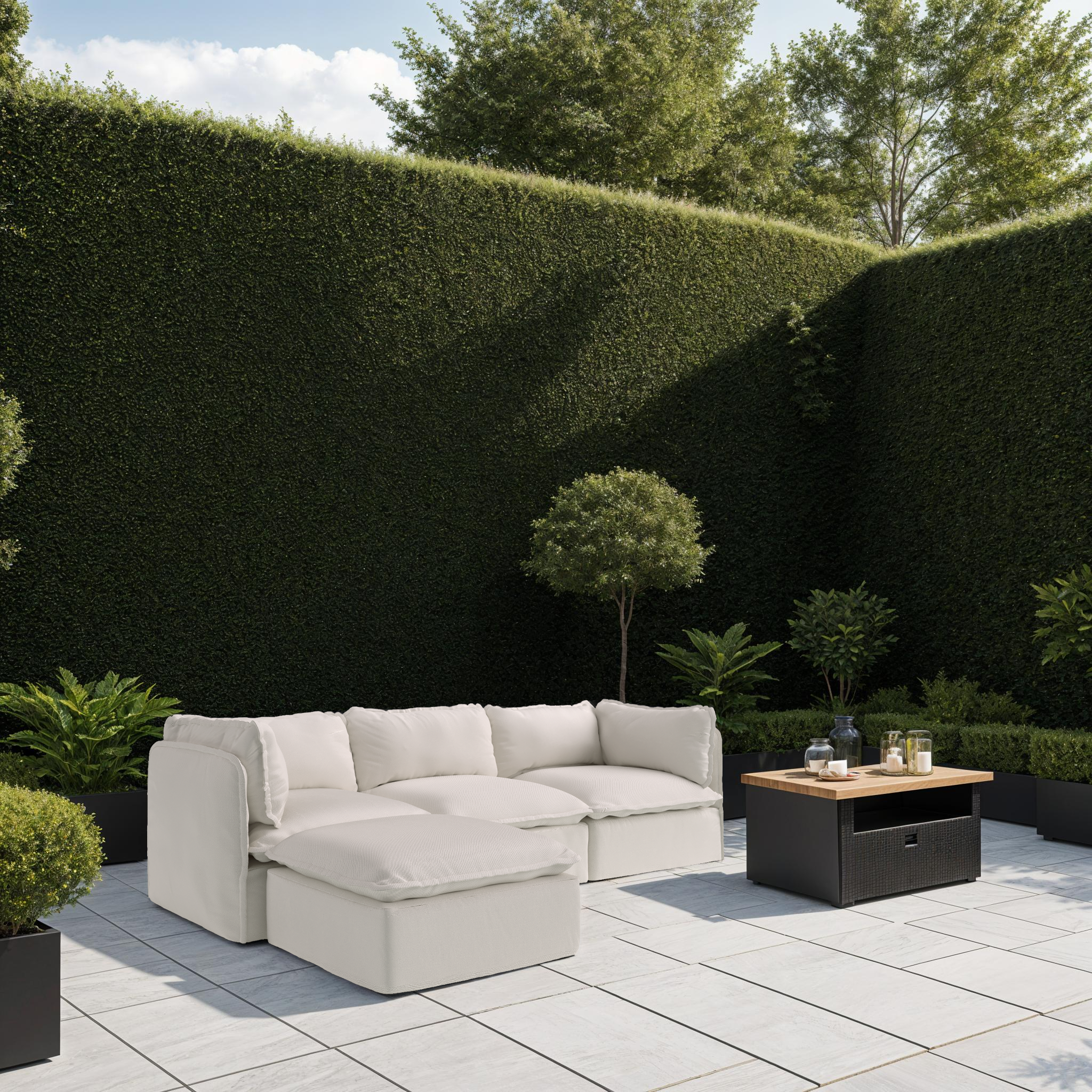 Modular Outdoor Washable 8-Seater Open-Ends U-Sectional + Ottoman | Nano Slubweave in Chai