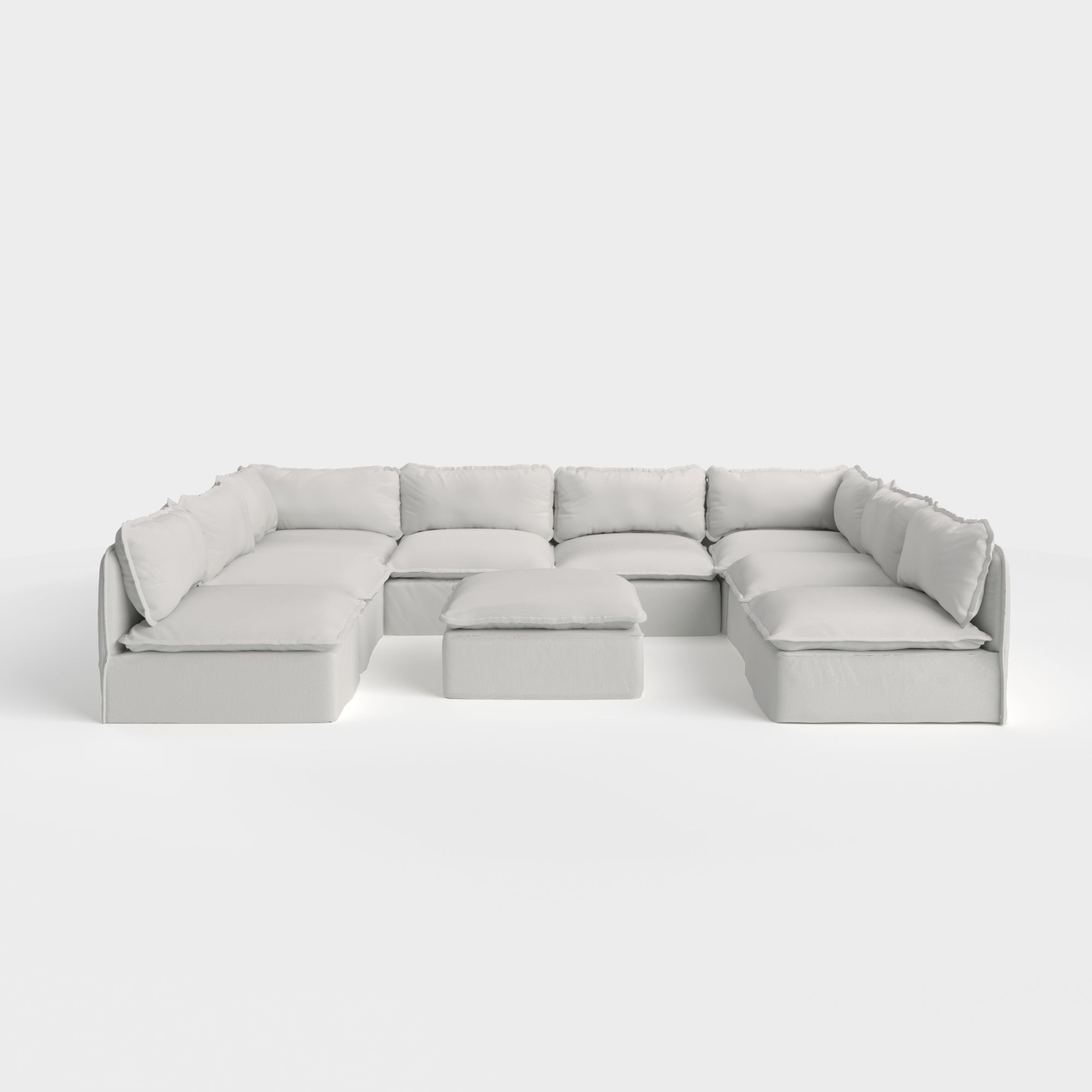 Modular Outdoor Washable 8-Seater Open-Ends U-Sectional + Ottoman | Nano Slubweave in Mist