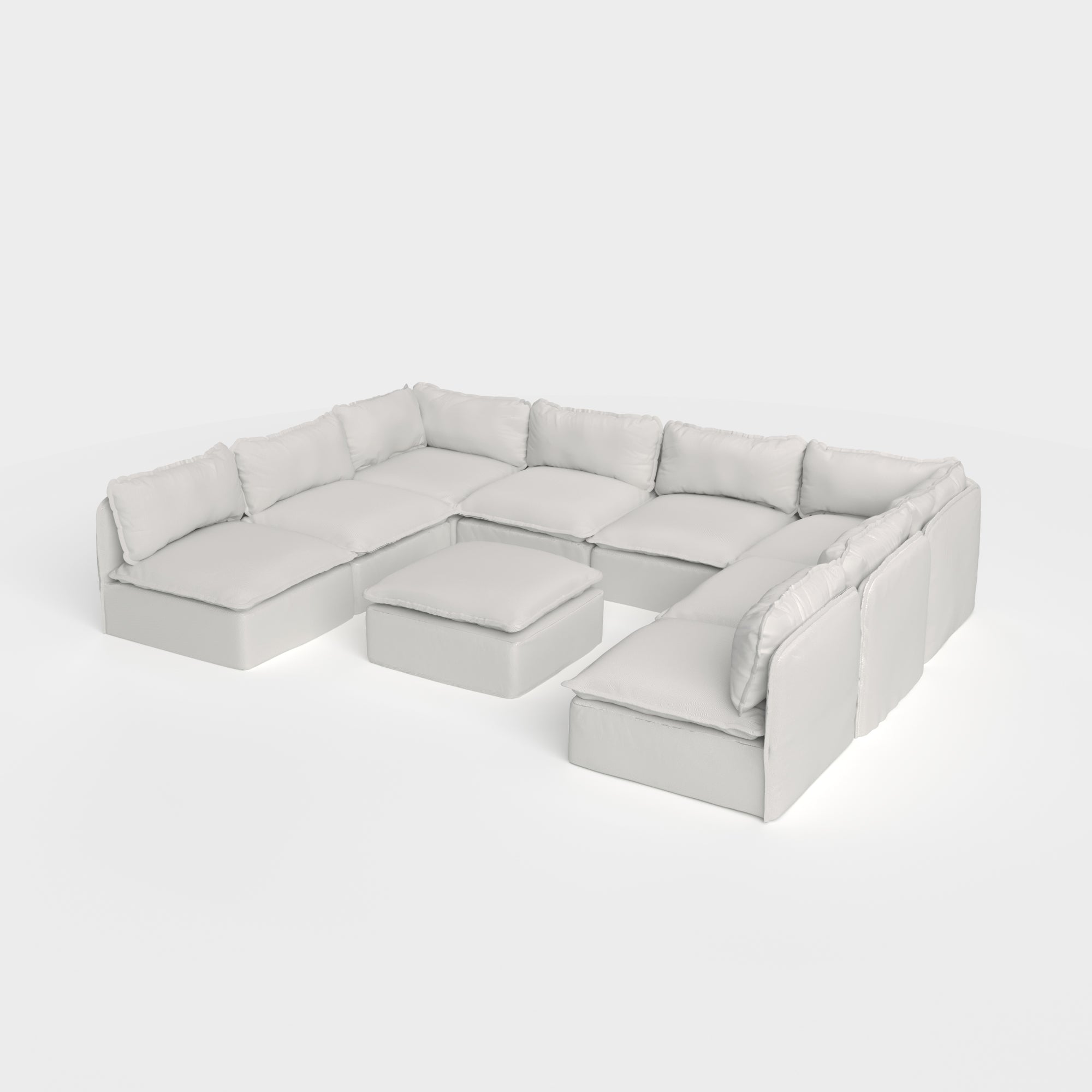Modular Outdoor Washable 8-Seater Open-Ends U-Sectional + Ottoman | Nano Slubweave in Mist