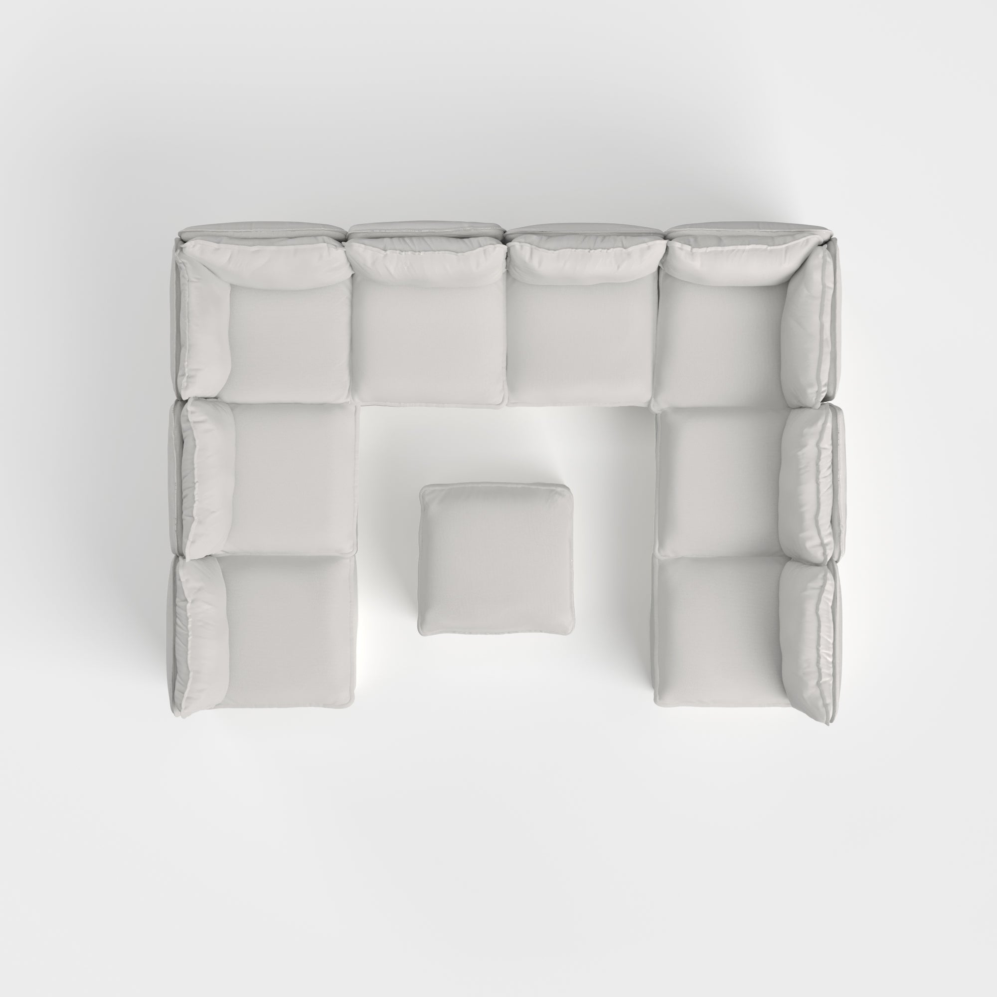 Modular Outdoor Washable 8-Seater Open-Ends U-Sectional + Ottoman | Nano Slubweave in Mist