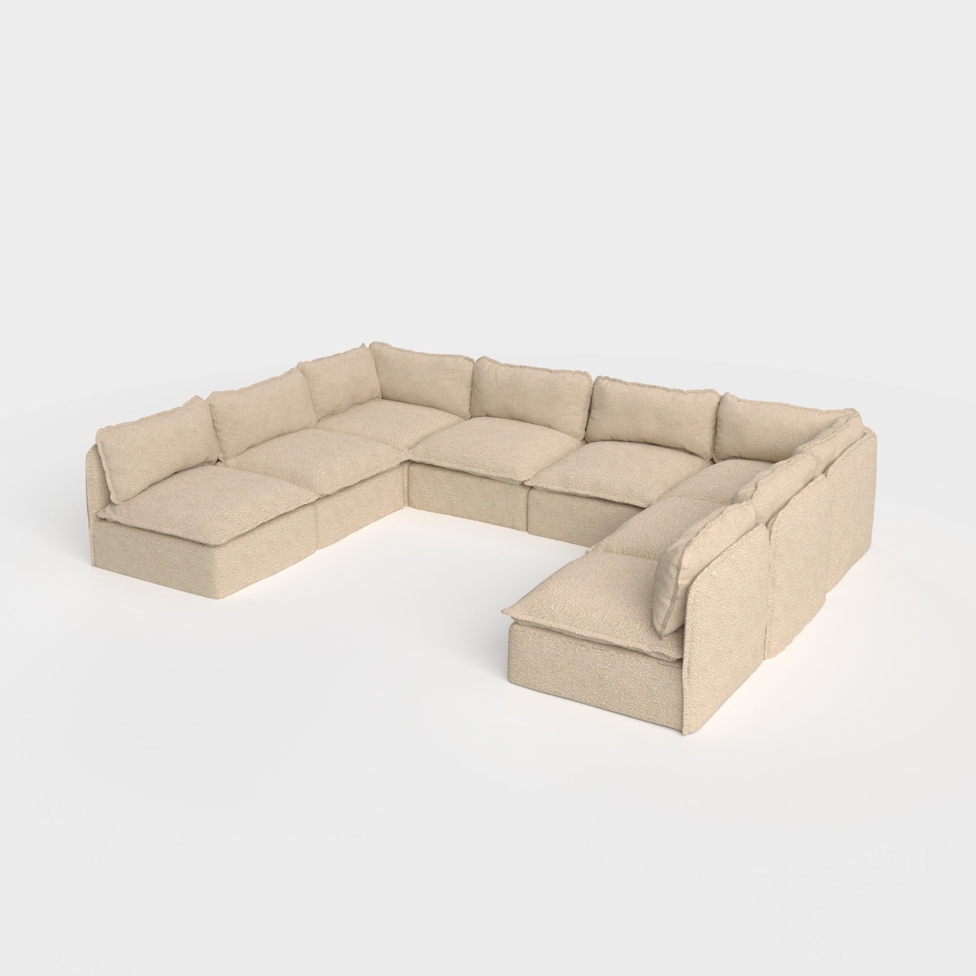 Modular Outdoor Washable 8-Seater Open-Ends U-Sectional | Alfresco Boucle in Cashew