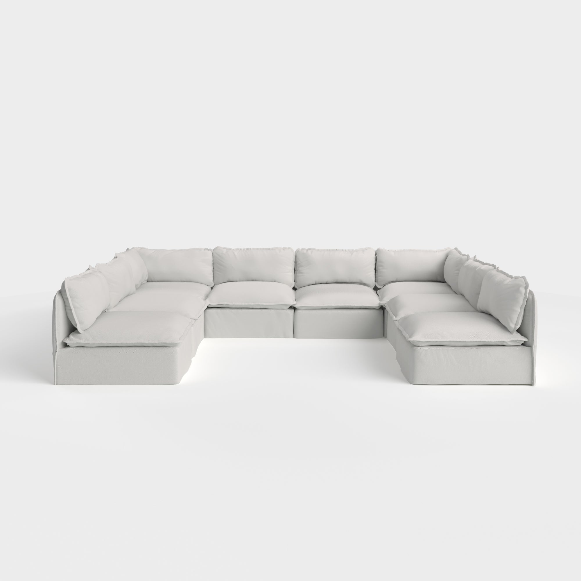 Modular Outdoor Washable 8-Seater Open-Ends U-Sectional | Nano Slubweave in Mist