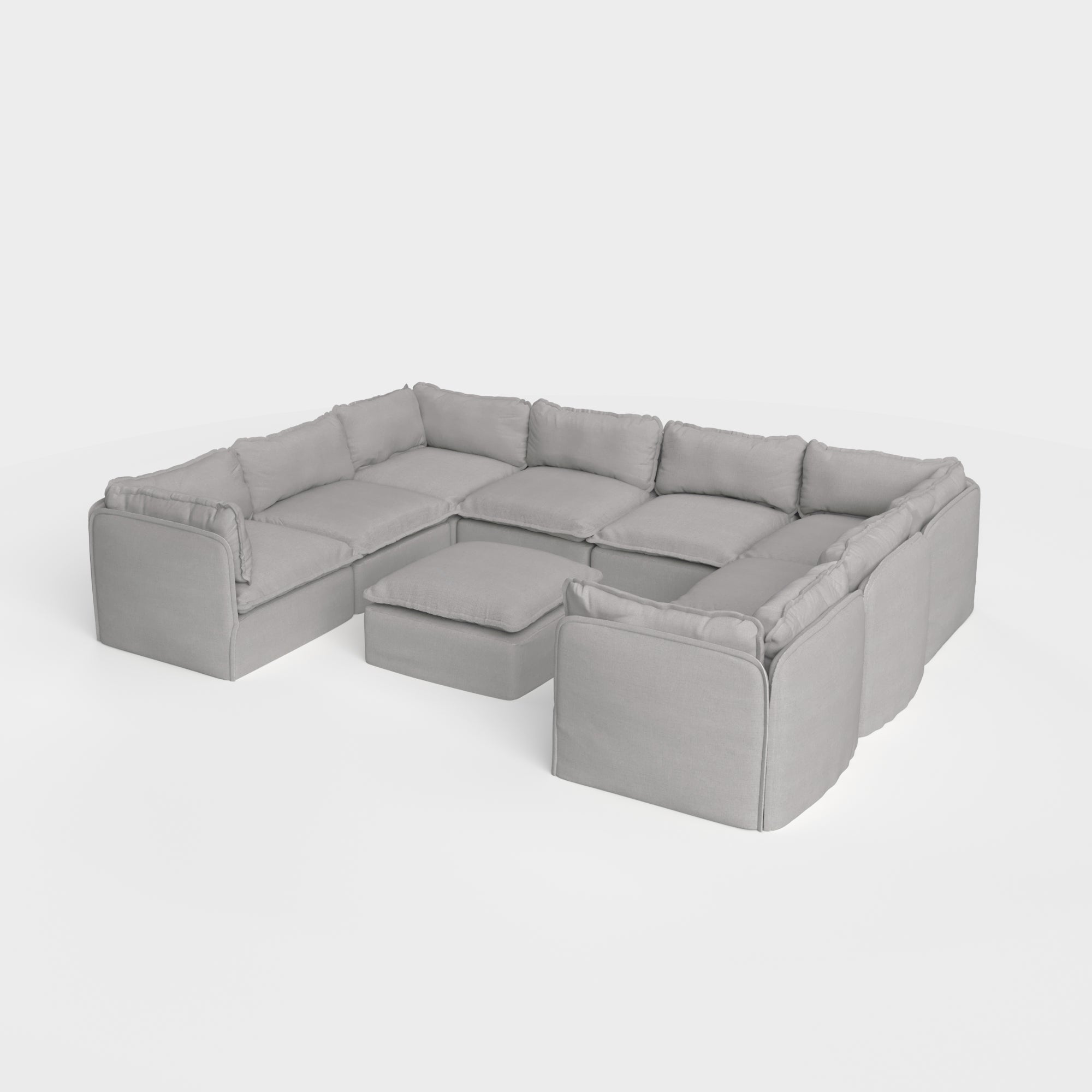 Modular Outdoor Washable 8-Seater U-Sectional + Ottoman | Classic Canvas in Stone Gray