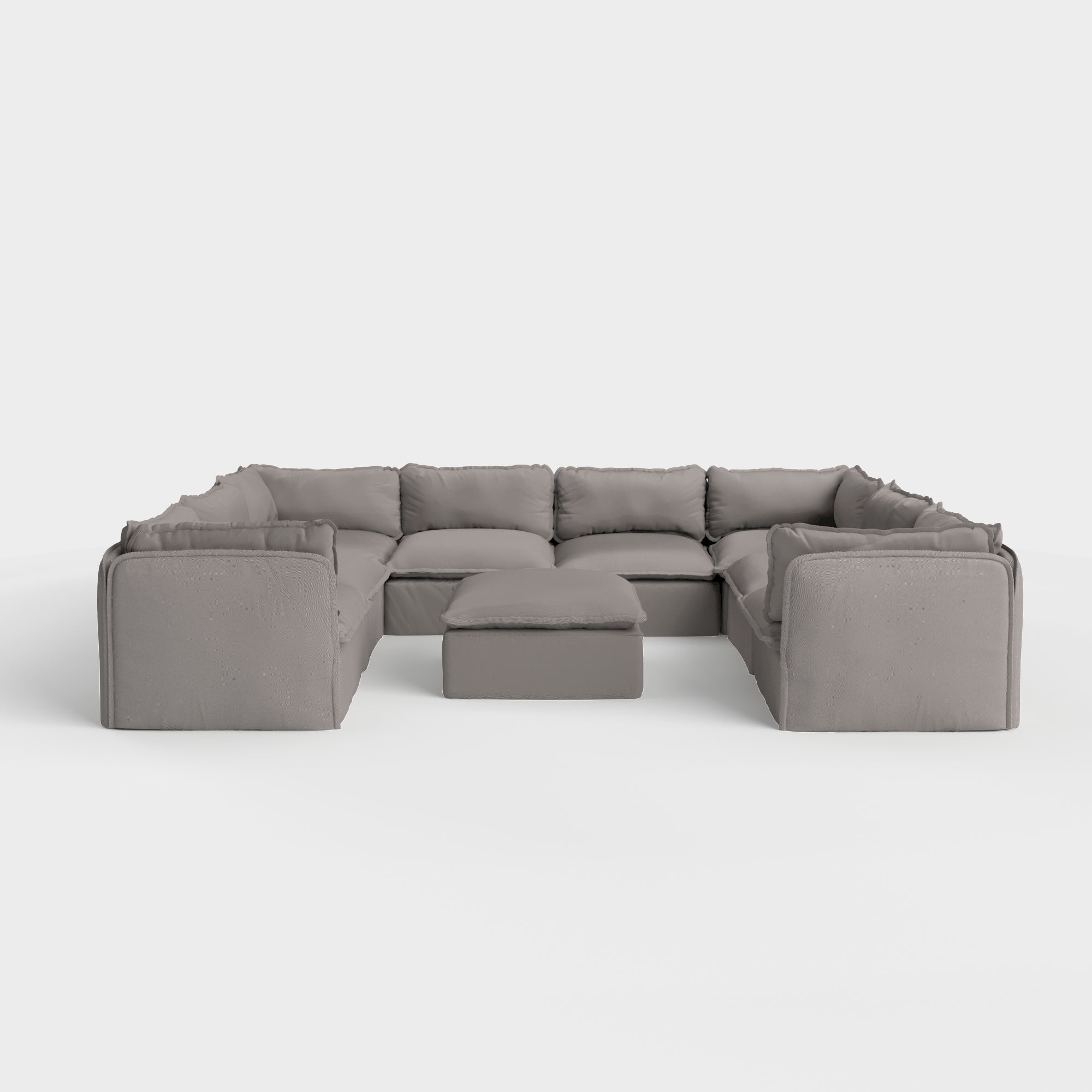 Modular Outdoor Washable 8-Seater U-Sectional  + Ottoman | Nano Slubweave in Haze Gray