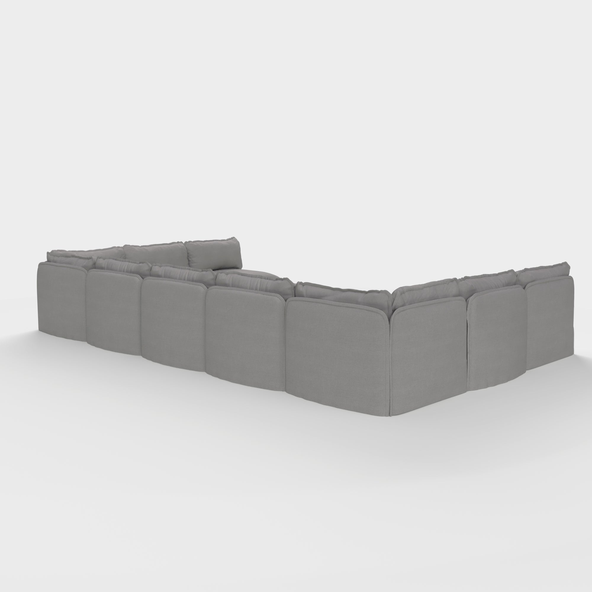 Modular Outdoor Washable 9-Seater Open-Ends U-Sectional + Bench Ottoman | Classic Canvas in Stone Gray