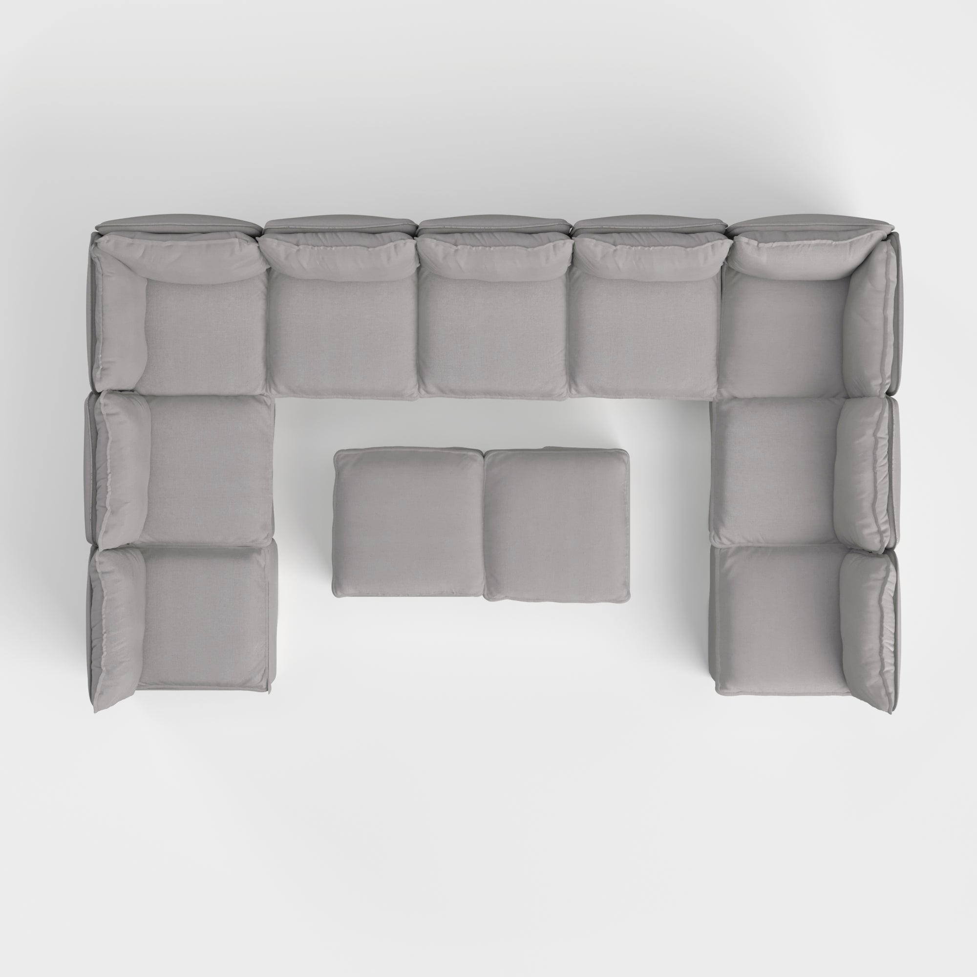 Modular Outdoor Washable 9-Seater Open-Ends U-Sectional + Bench Ottoman | Classic Canvas in Stone Gray