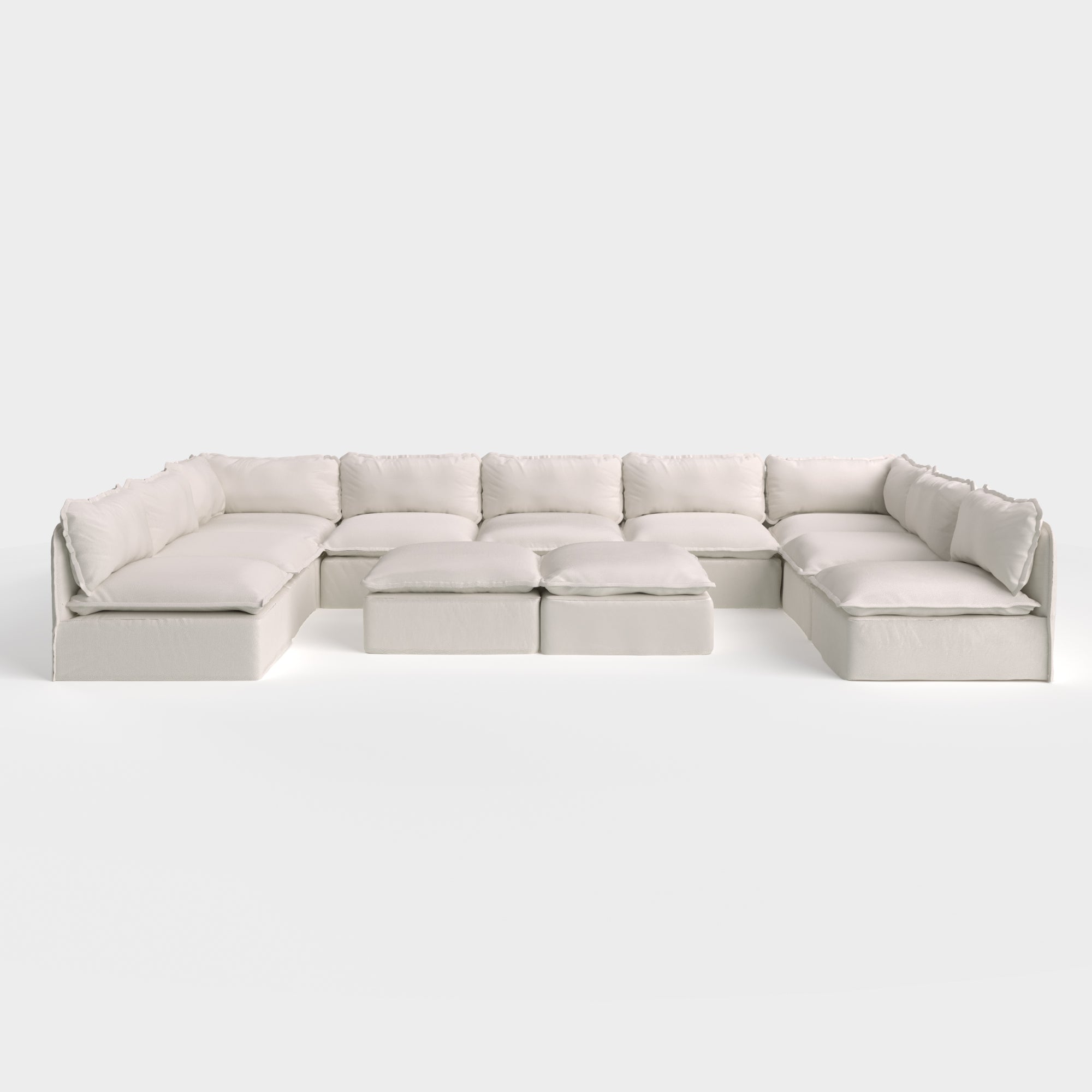 Modular Outdoor Washable 9-Seater Open-Ends U-Sectional  + Bench Ottoman | Nano Slubweave in Chai