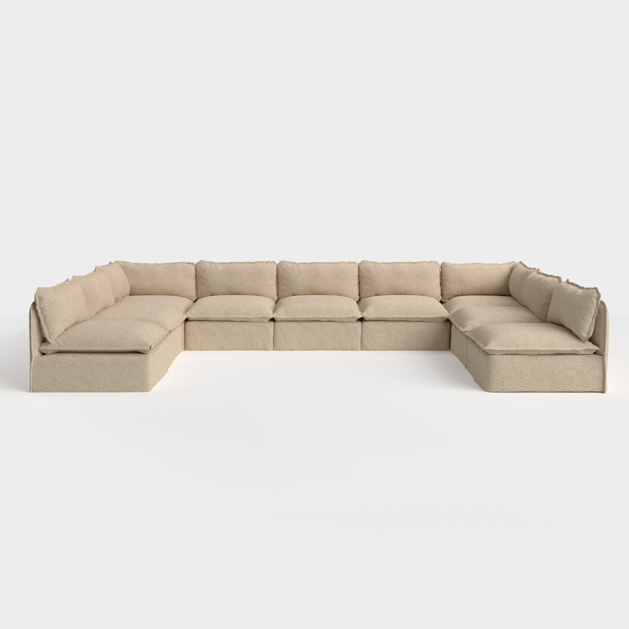 Modular Outdoor Washable 9-Seater Open-Ends U-Sectional | Alfresco Boucle in Cashew