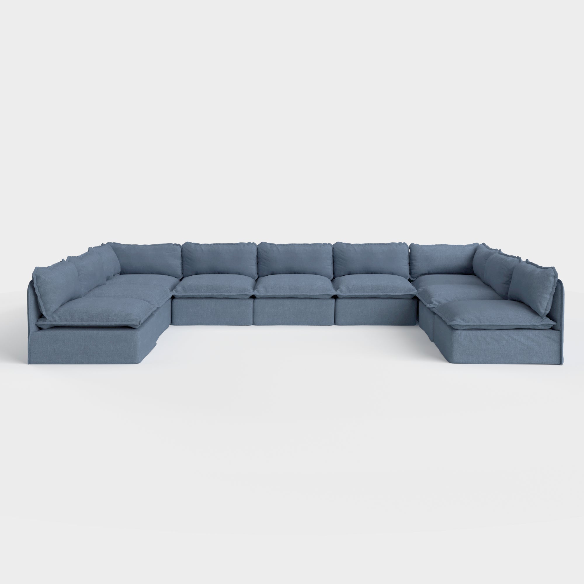Modular Outdoor Washable 9-Seater Open-Ends U-Sectional | Classic Canvas in Ocean
