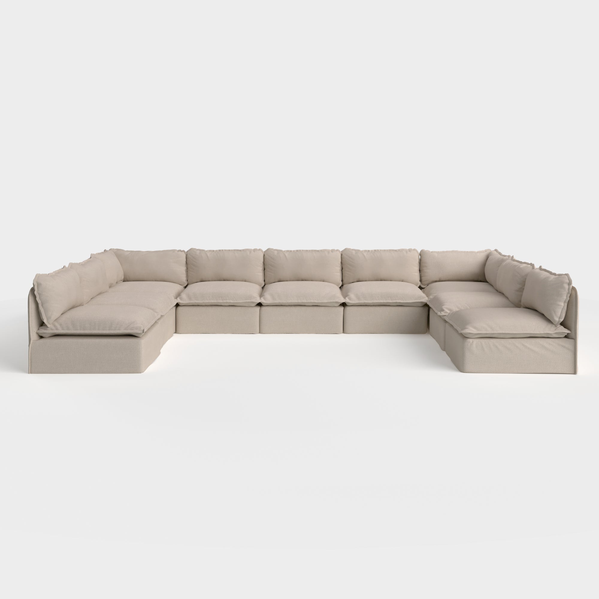 Modular Outdoor Washable 9-Seater Open-Ends U-Sectional | Classic Canvas in Sand