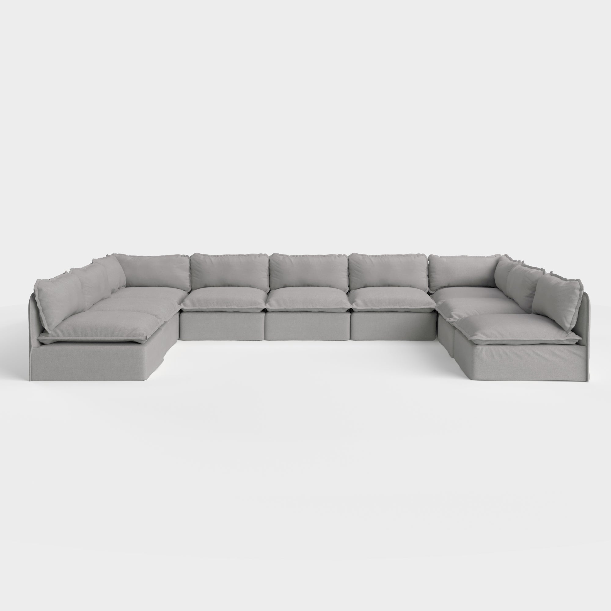 Modular Outdoor Washable 9-Seater Open-Ends U-Sectional | Classic Canvas in Stone Gray