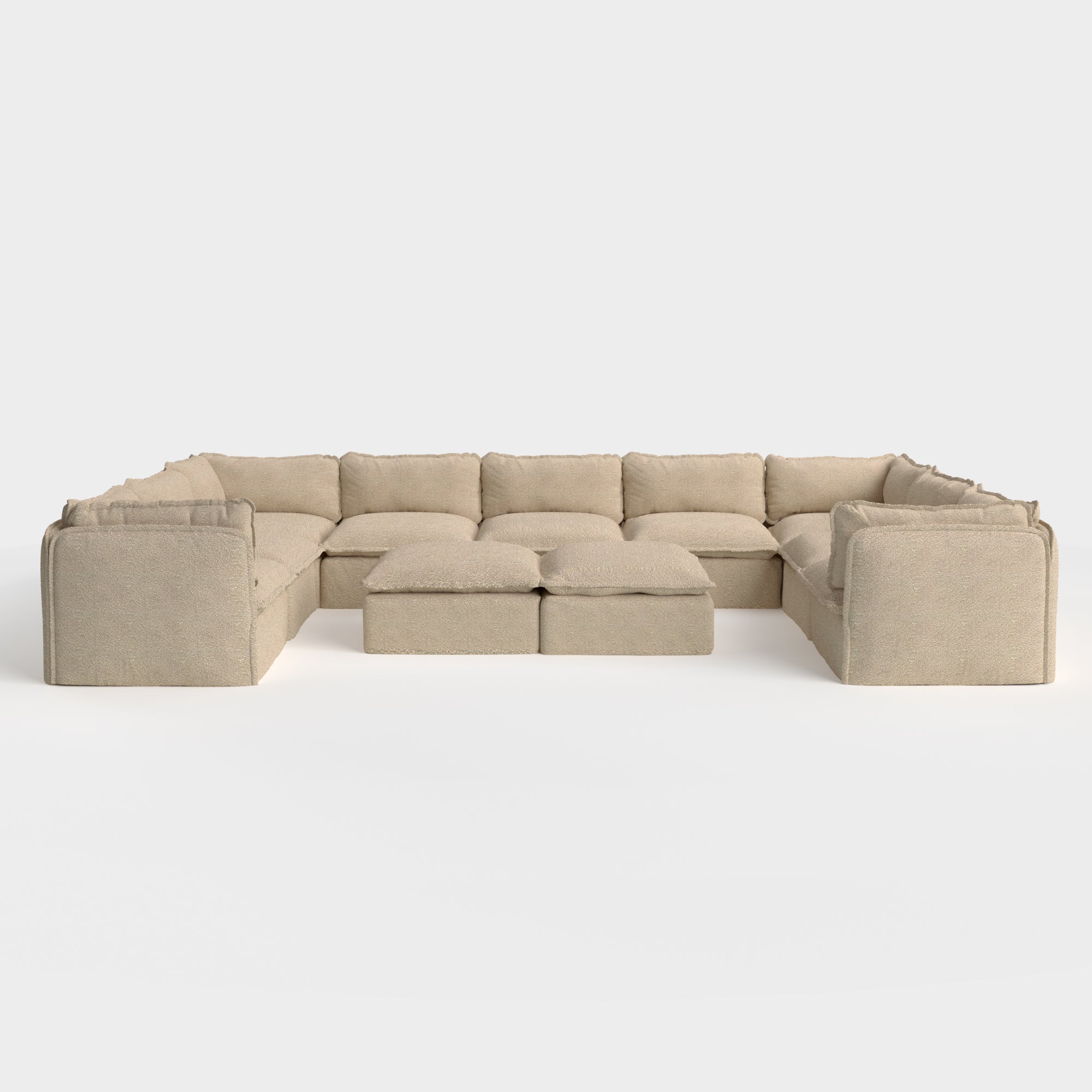 Modular Outdoor Washable 9-Seater U-Sectional  + Bench Ottoman | Alfresco Boucle in Cashew