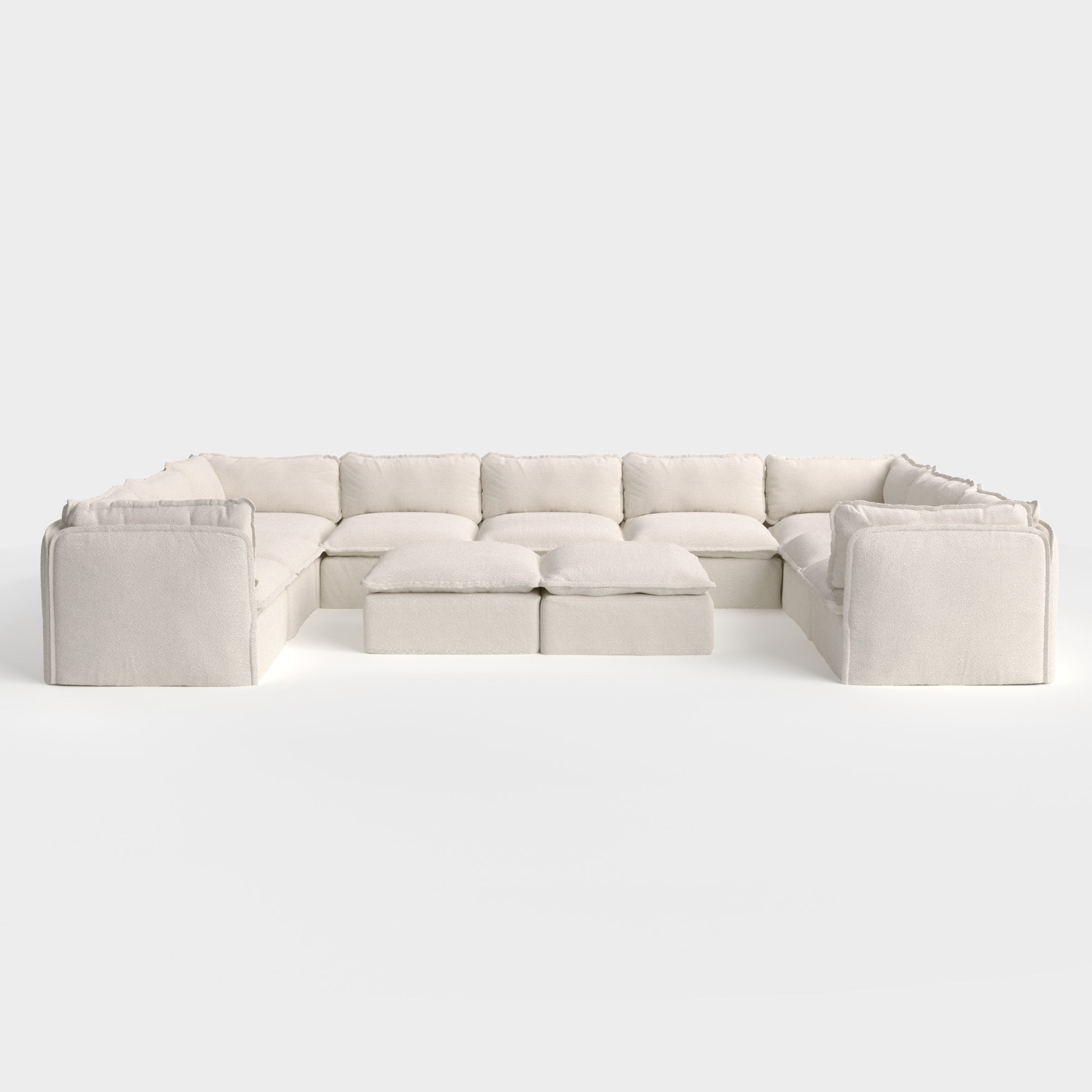 Modular Outdoor Washable 9-Seater U-Sectional  + Bench Ottoman | Alfresco Boucle in Creme