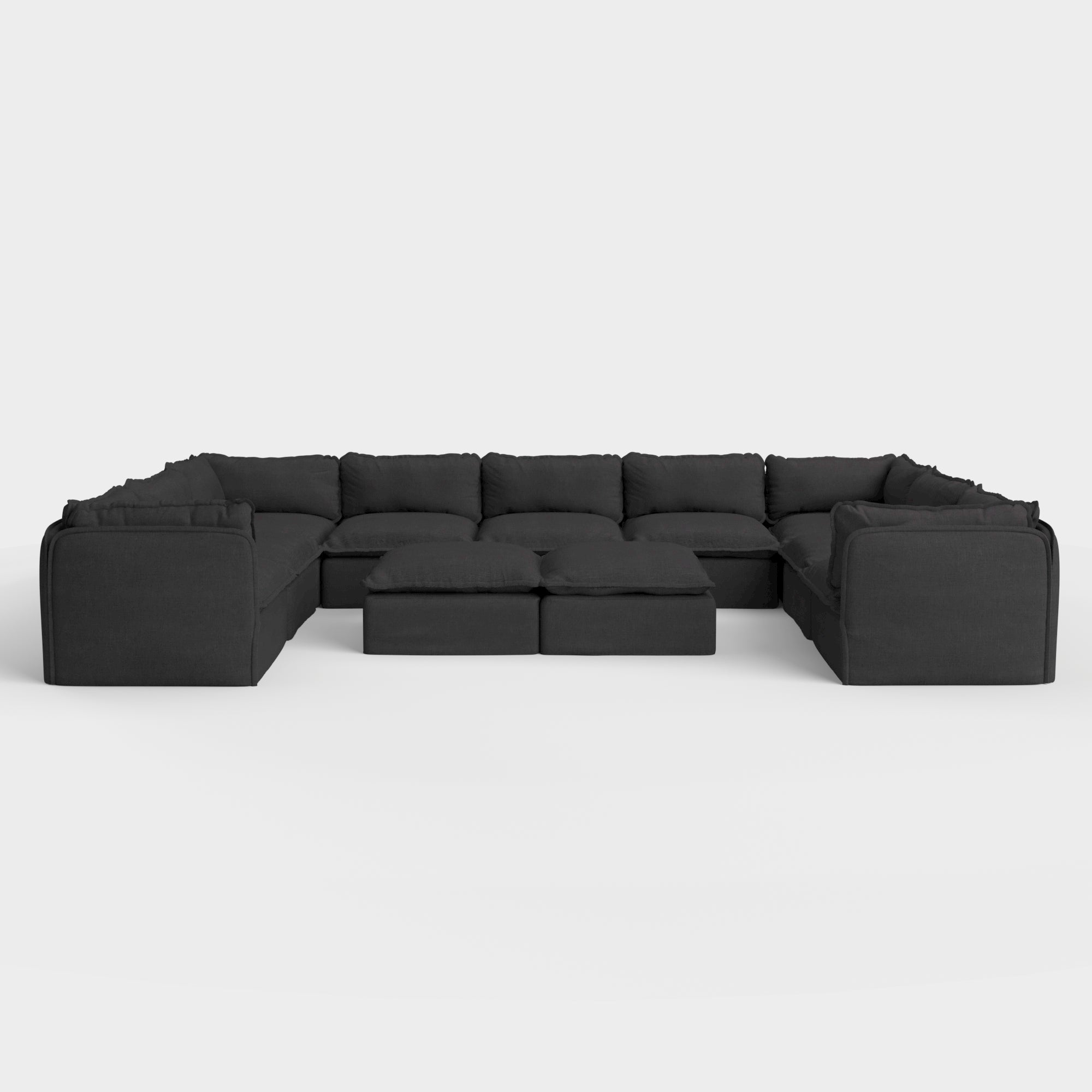 Modular Outdoor Washable 9-Seater U-Sectional  + Bench Ottoman | Classic Canvas in Charcoal