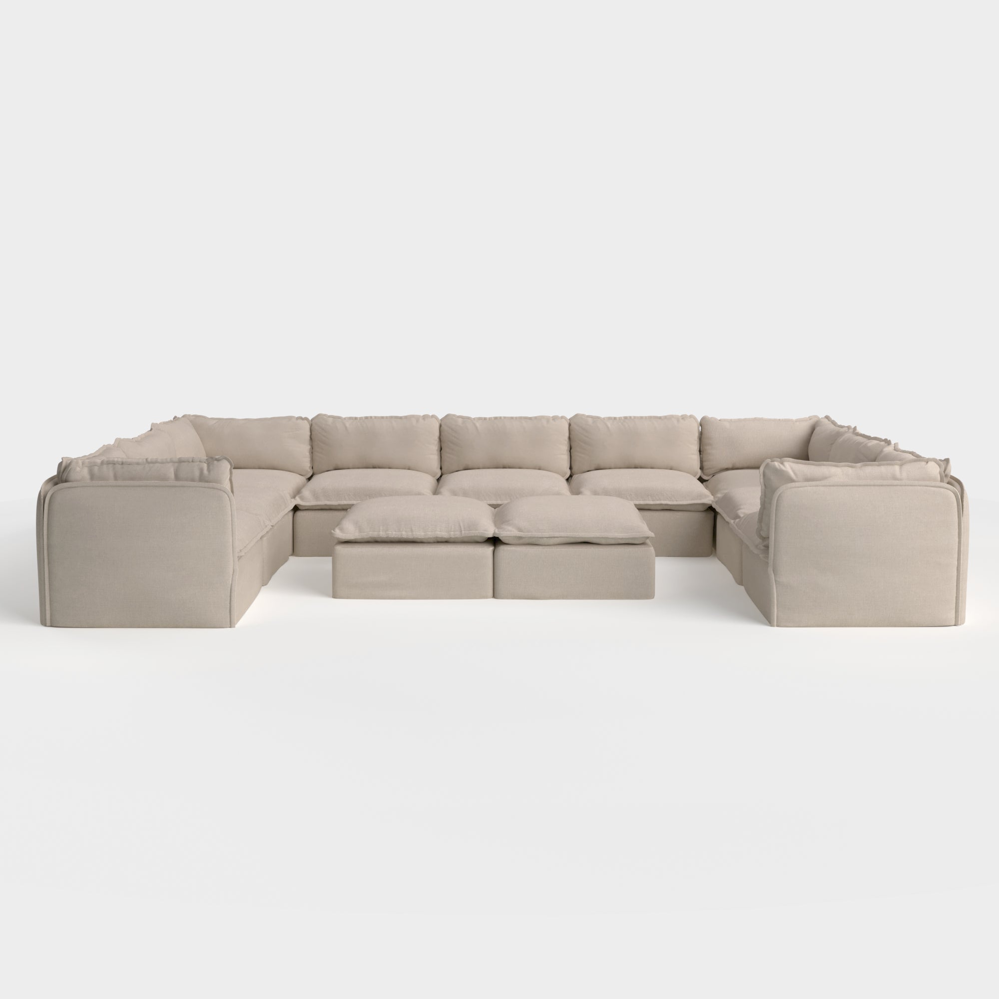 Modular Outdoor Washable 9-Seater U-Sectional  + Bench Ottoman | Classic Canvas in Sand
