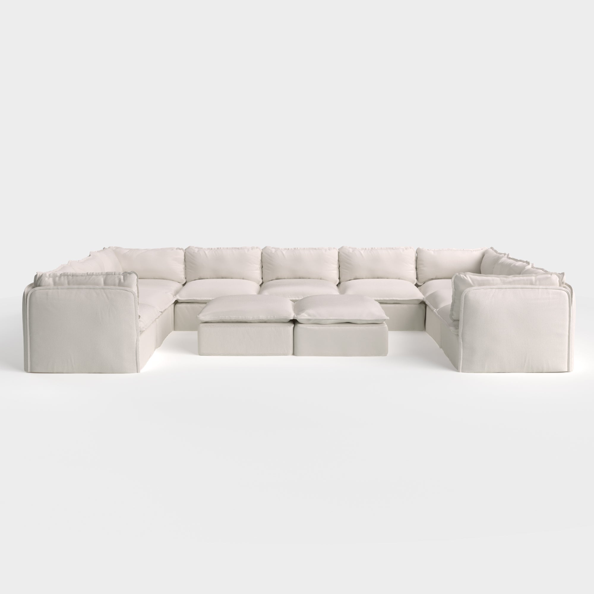 Modular Outdoor Washable 9-Seater U-Sectional  + Bench Ottoman | Nano Slubweave in Chai