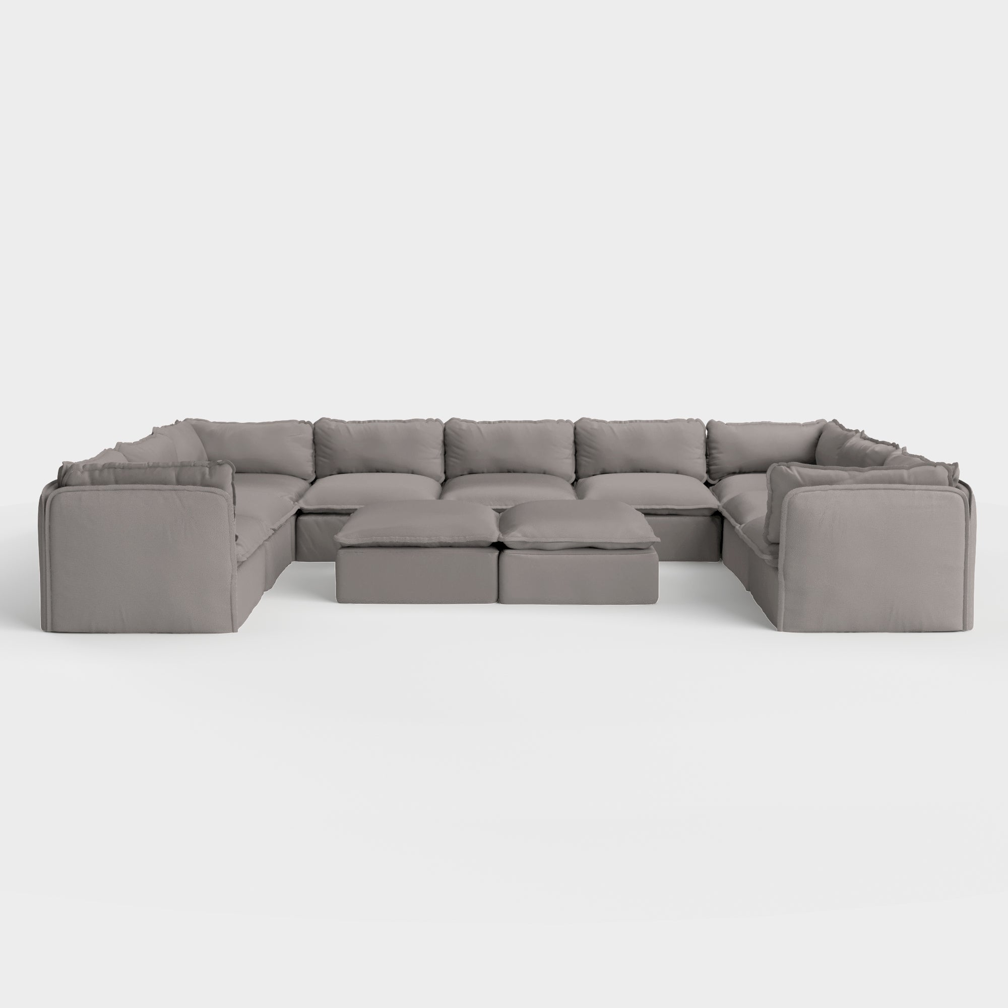 Modular Outdoor Washable 9-Seater U-Sectional  + Bench Ottoman | Nano Slubweave in Haze Gray
