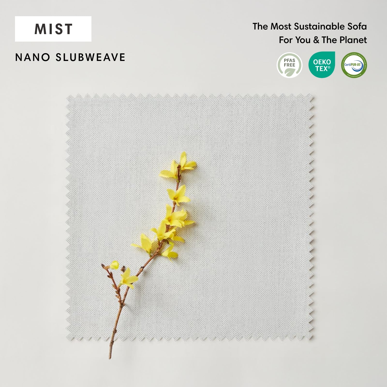 Modular Outdoor Washable 9-Seater U-Sectional + Bench Ottoman | Nano Slubweave in Mist