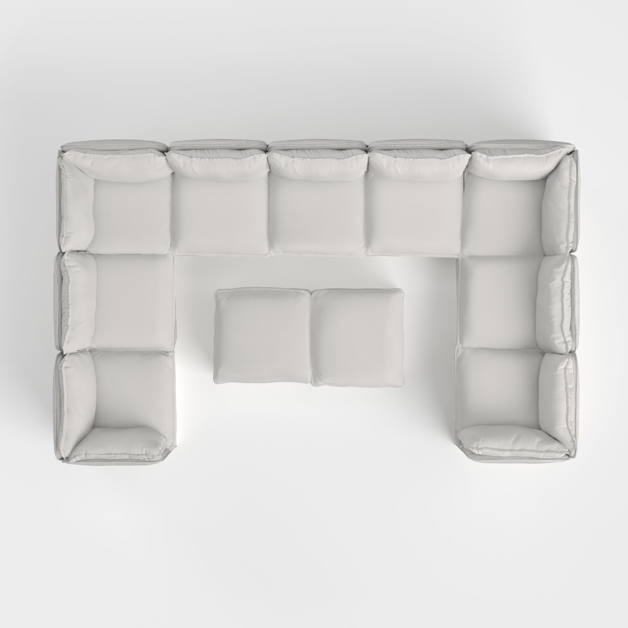 Modular Outdoor Washable 9-Seater U-Sectional + Bench Ottoman | Nano Slubweave in Mist