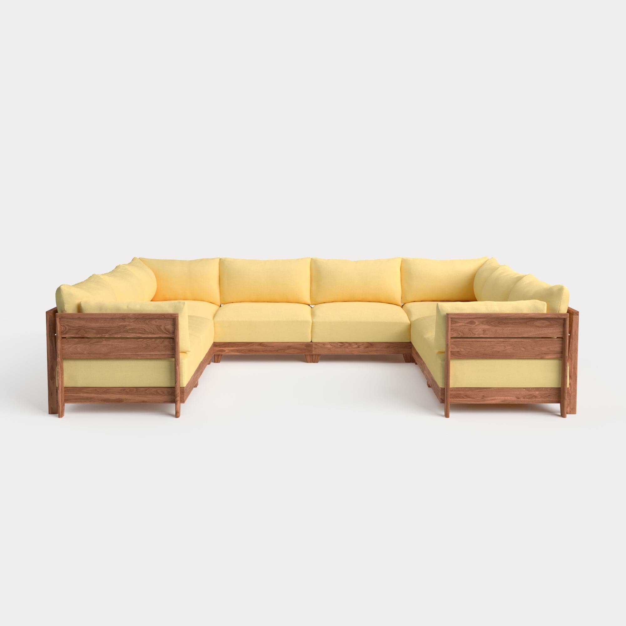 Dwell™ Modular Teak Outdoor 8-Seater U-Sectional | Classic Canvas in Sun