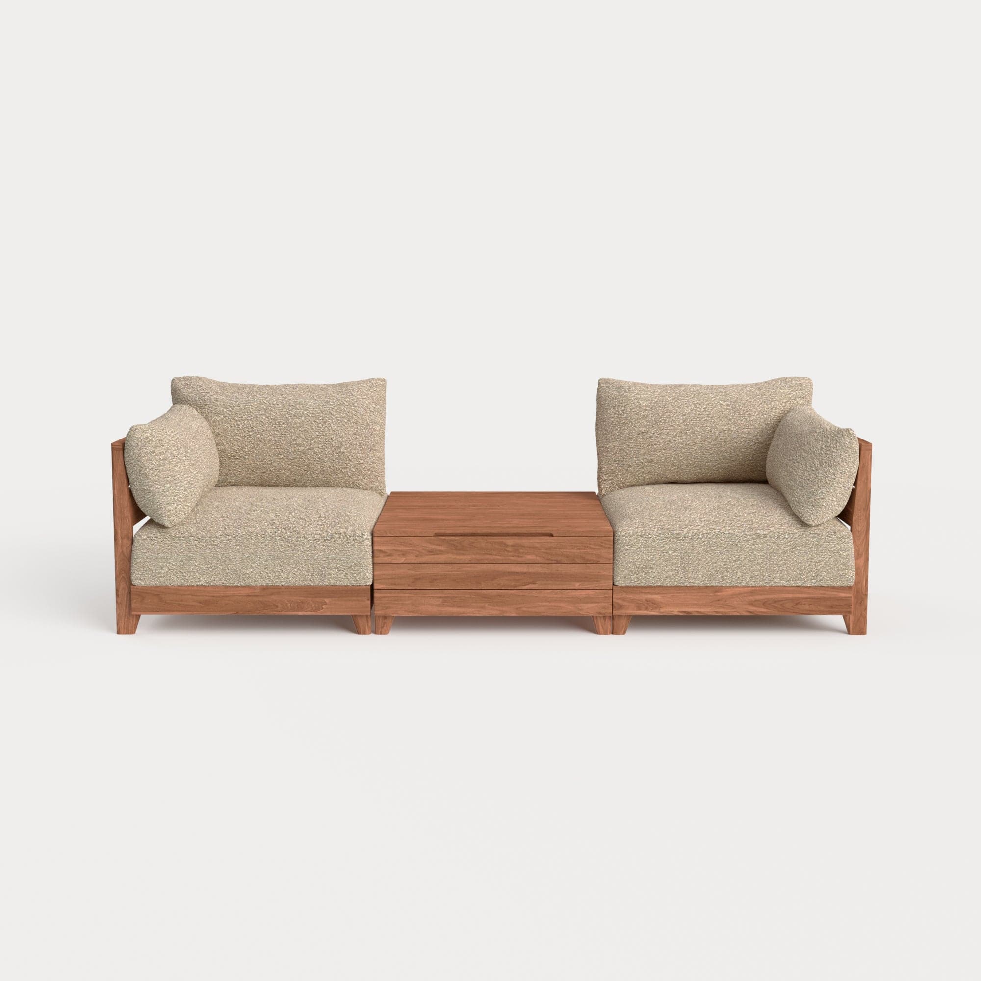 Modular Teak Outdoor 2-Seater + Storage Coffee Table | Alfresco Boucle in Cashew