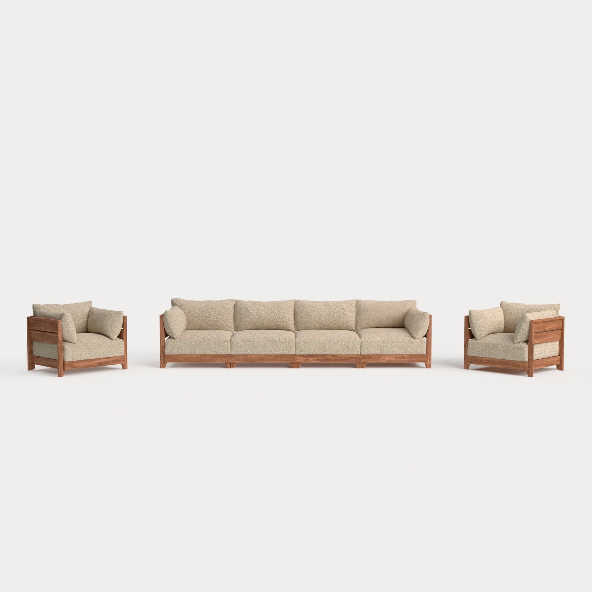 Modular Teak Outdoor 4-Seater Sofa + Armchair Set | Alfresco Boucle in Cashew