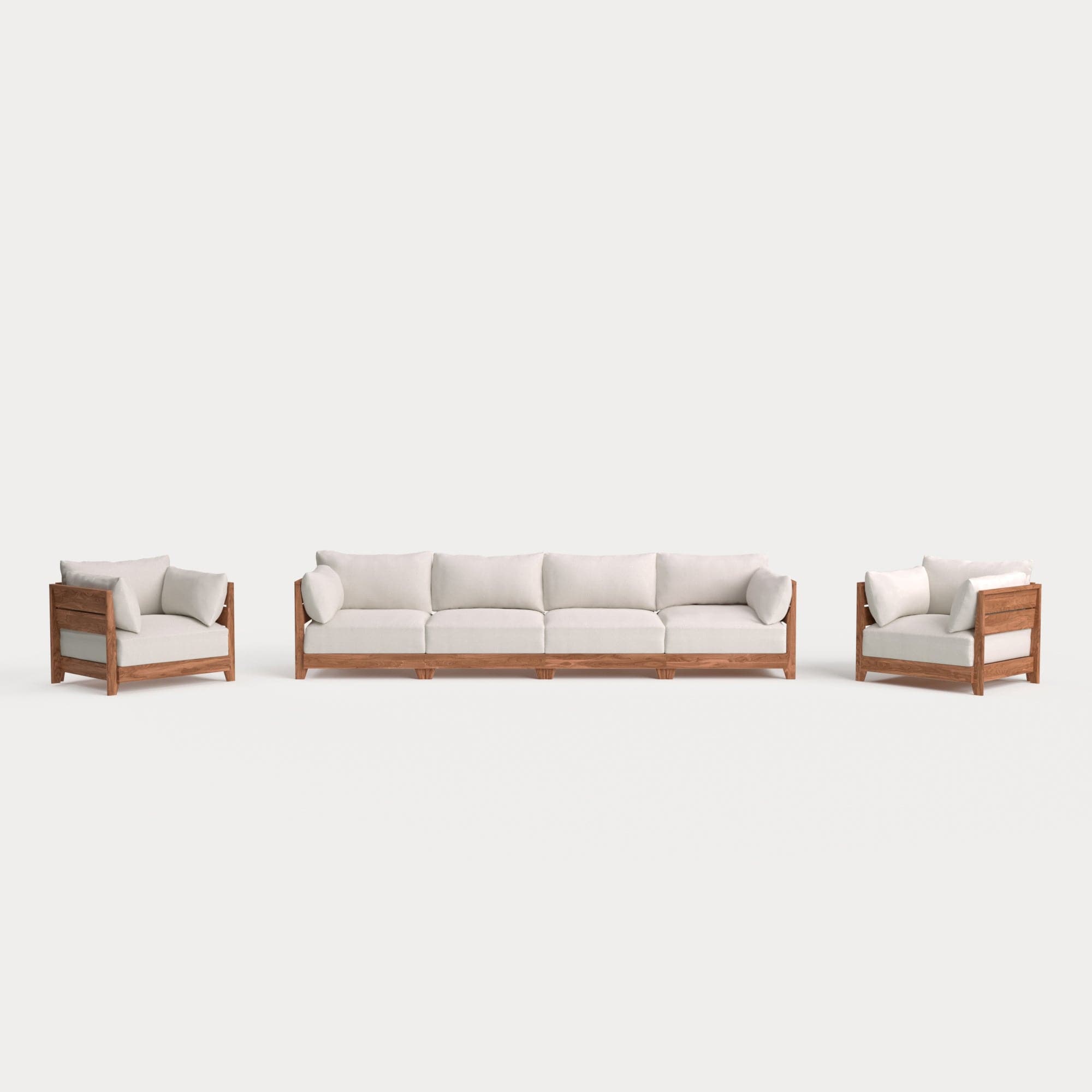 Modular Teak Outdoor 4-Seater Sofa + Armchair Set | Nano Slubweave in Chai
