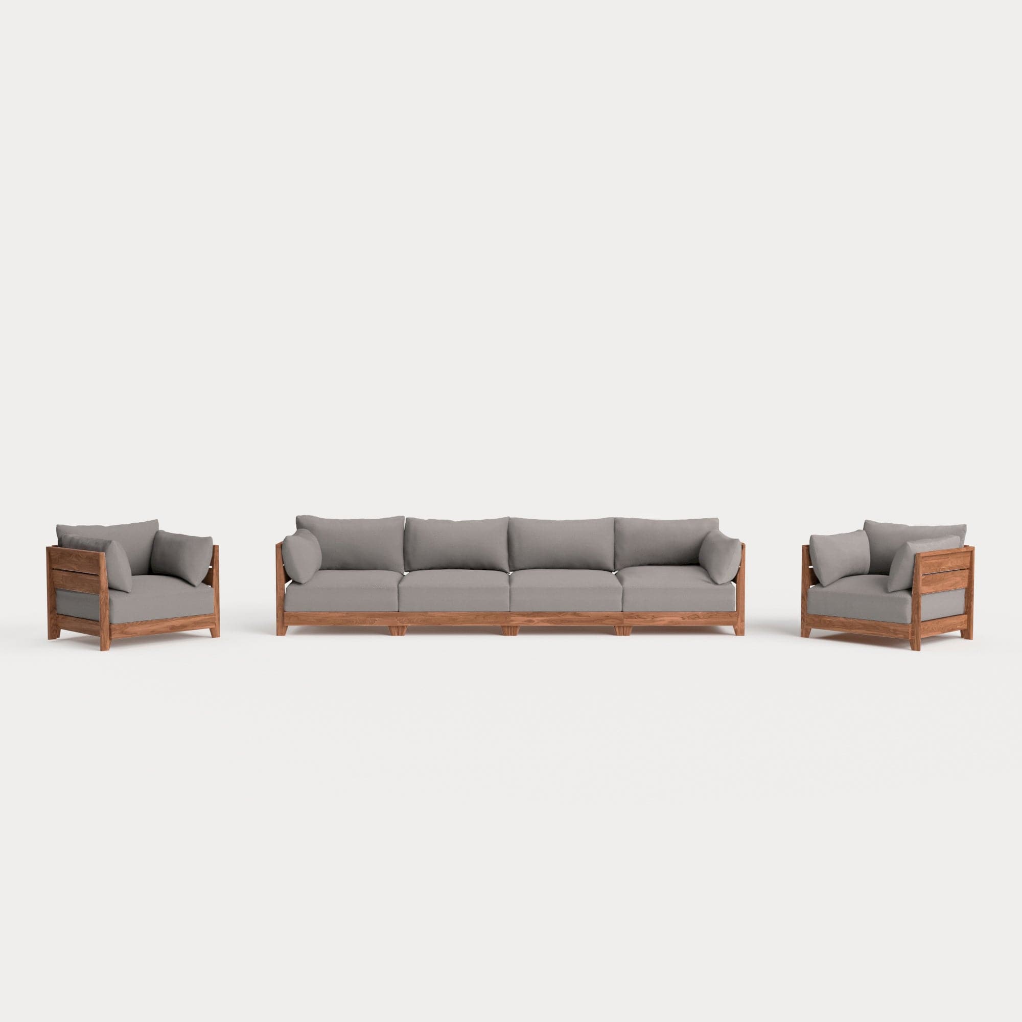 Modular Teak Outdoor 4-Seater Sofa + Armchair Set | Nano Slubweave in Haze Gray