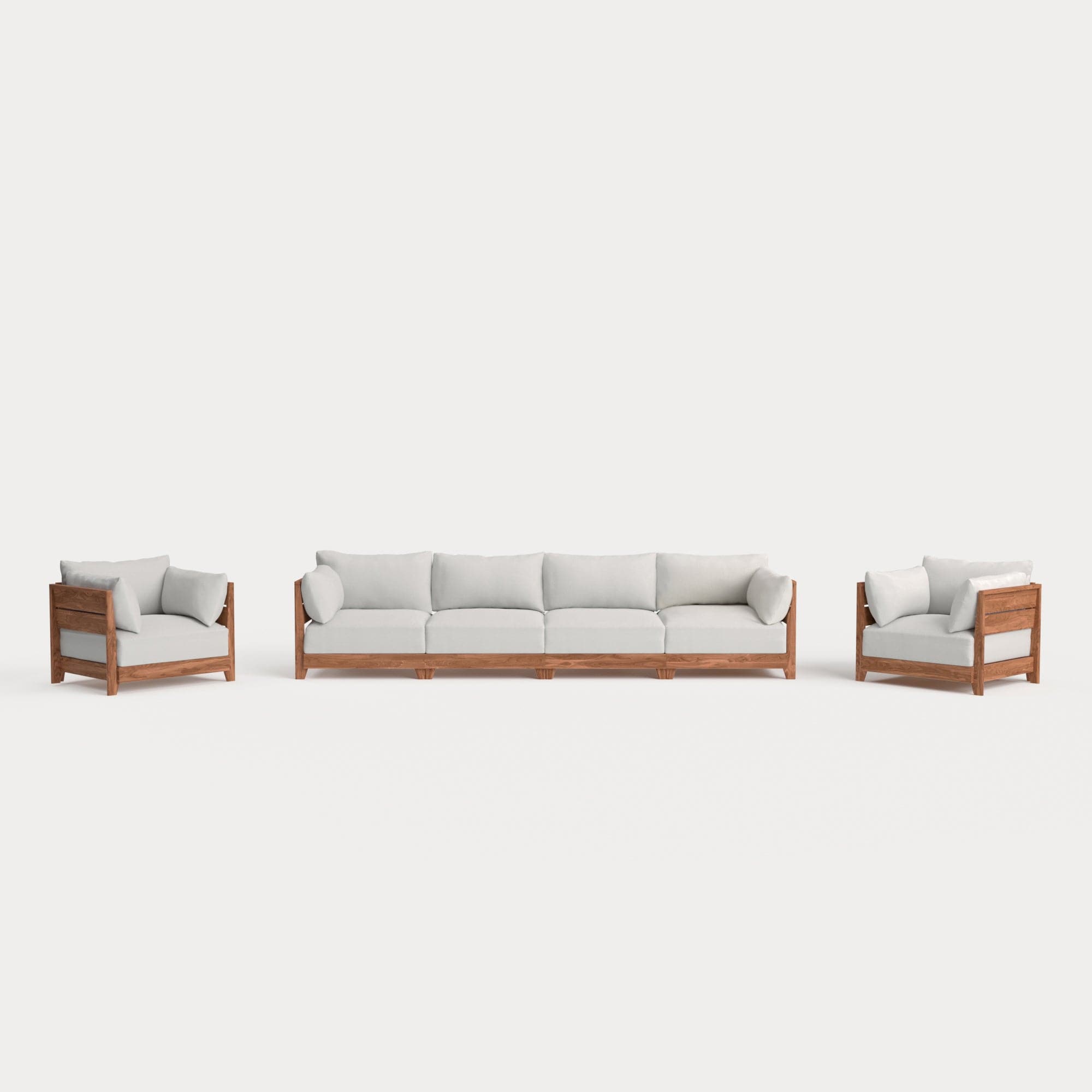 Modular Teak Outdoor 4-Seater Sofa + Armchair Set | Nano Slubweave in Mist